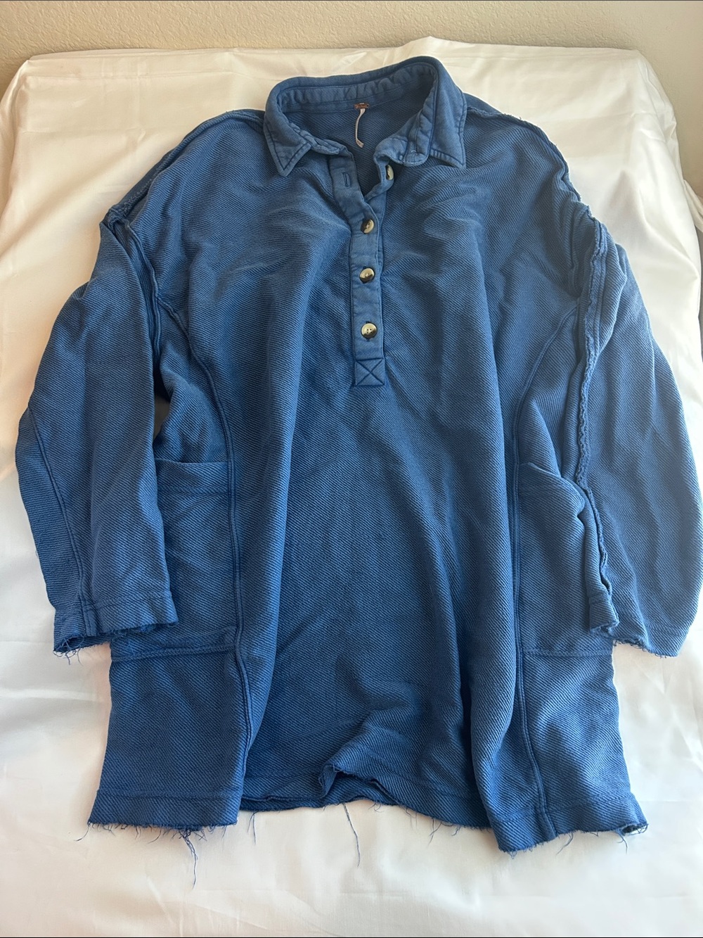 Free People Blue Button-Up Pullover Sweatshirt
